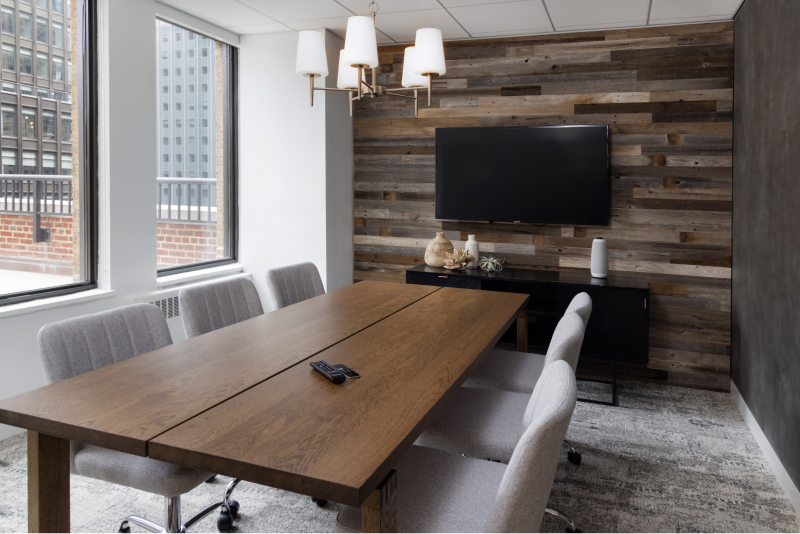new york office interior office space with desk and mounted monitor